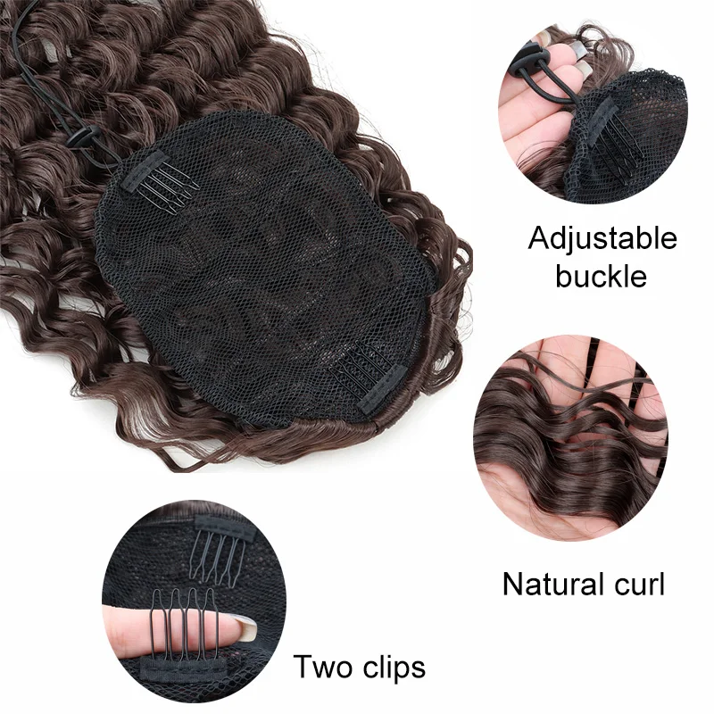 WIGSIN Synthetic 24Inch Long Deep Water Wave Curly Ponytail Hair Extension Drawstring Afro Kinky Hairpiece for Women image 4