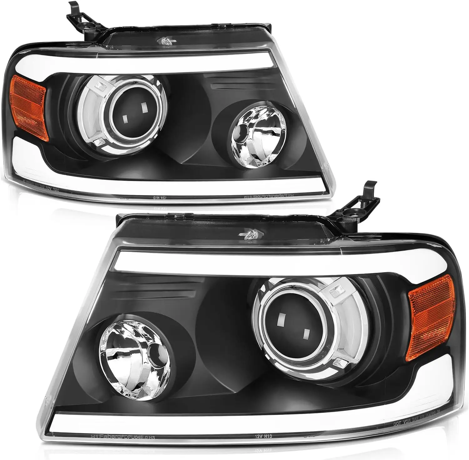 LED Tube Headlights Assembly Compatible with 2004 2005 2006 2007 2008 Ford F150 F-150 DRL Headlamp Replacement Pair with Amber