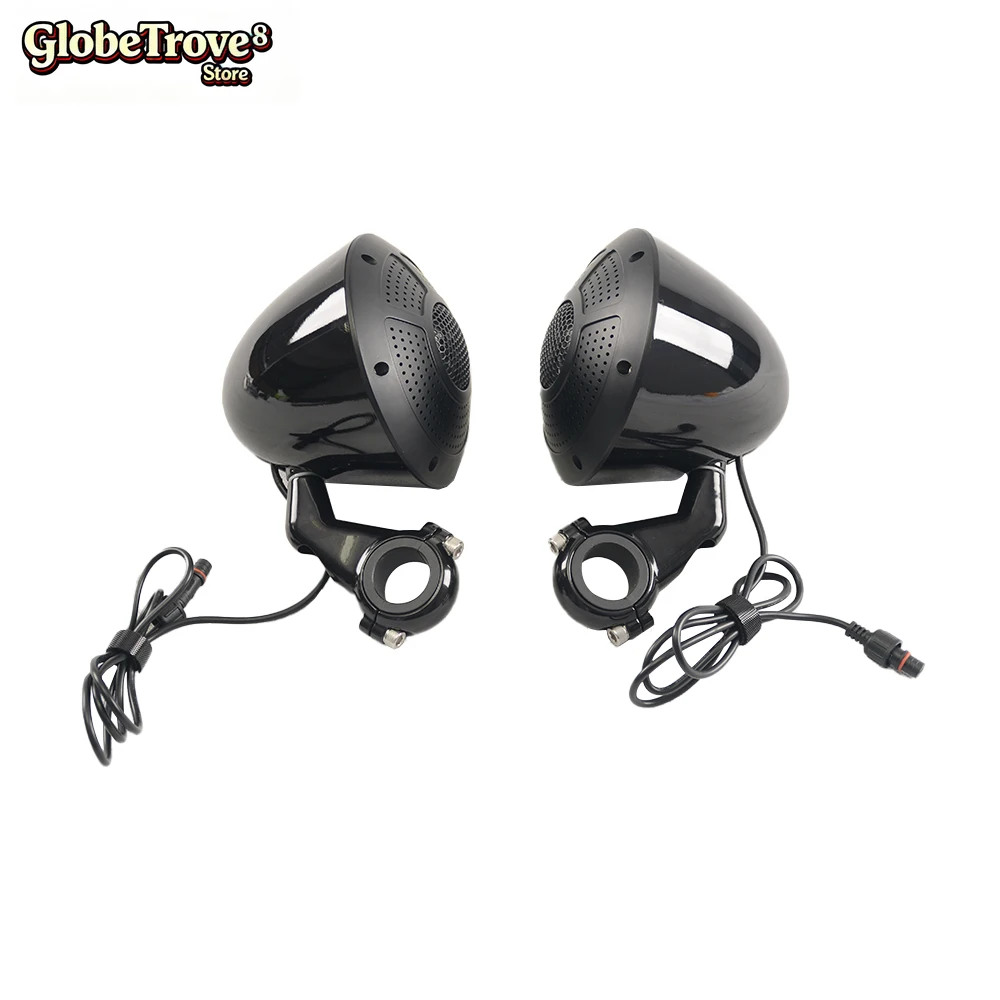 Motorcycle Custom World Universal Handlebar Mount Speakers with Amplifier Plug and Play