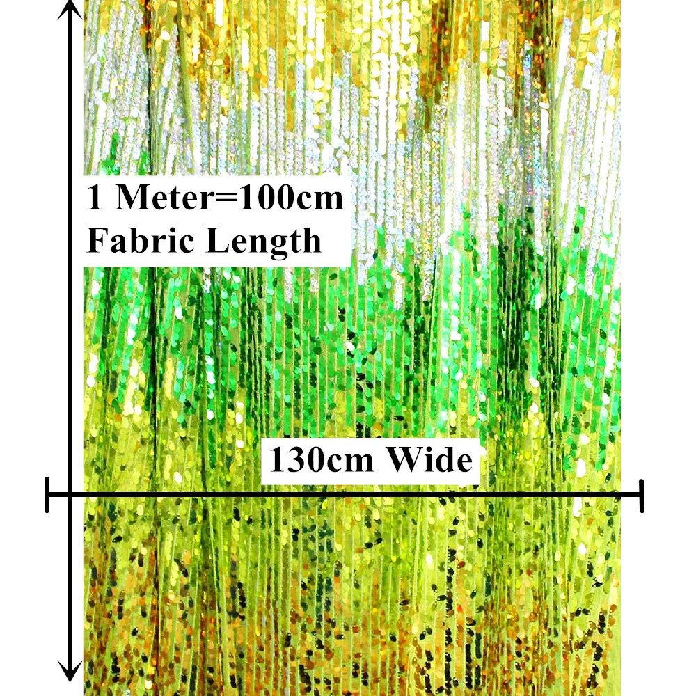 1 Meter Sequined Lace Fabric Stripe Colored Bright Polyester Mesh Sequins Embroidery Fabrics 130cm Wide 250G/Meter