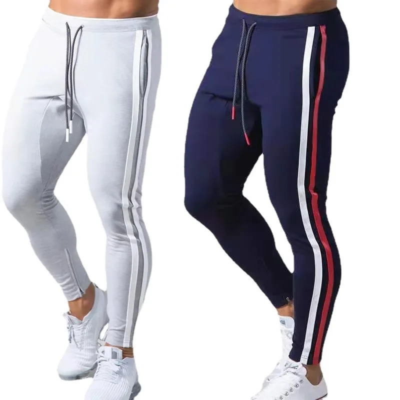 New Joggers Men Striped Sweatpants Casual Long Pants Men Fitness Running Workout Track Trousers K83T