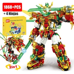 2in1 Ninja Red Warrior Robot Battle Mech Flying Fire Dragon Set Fighter Figures Building Blocks Toys for Kids Boys Chritmas Gift