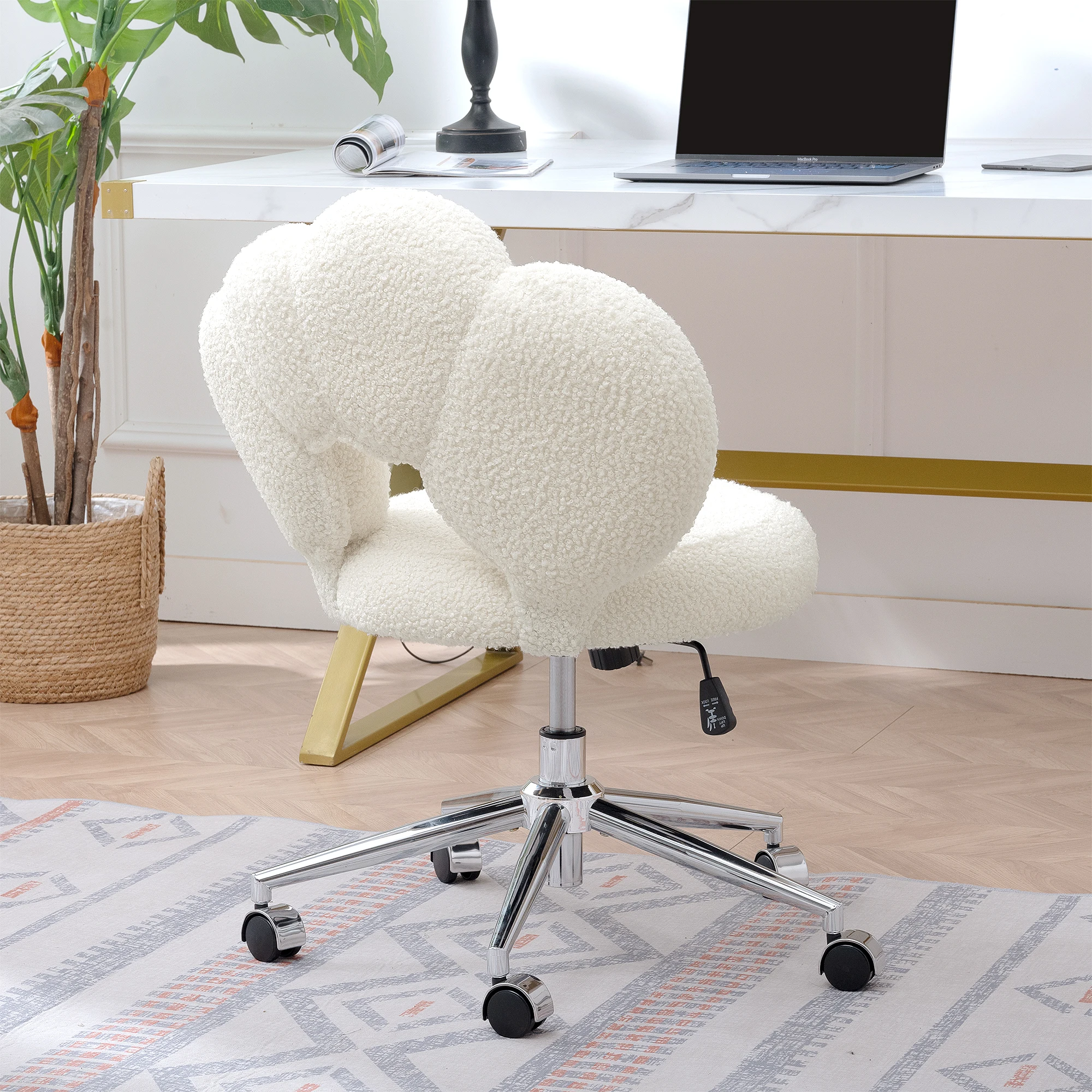 360°Swivel Height Adjustable,Swivel Chair,Teddy fabric,home office chair Vanity Stools Bedroom Furniture