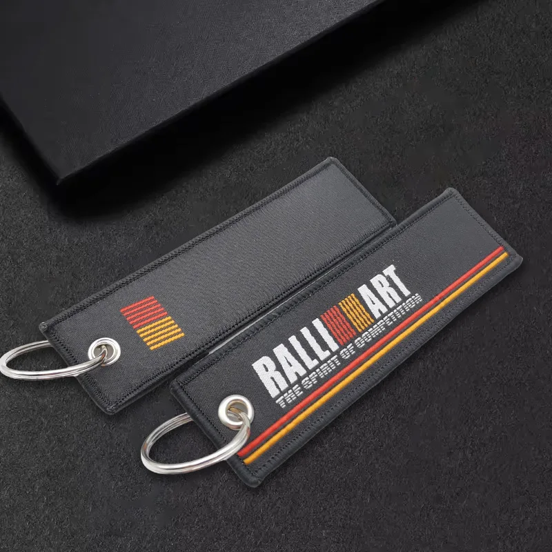 

New Embroidery JDM Car Keychain Embroidery Keytag Keyring Key Fobs For Mitsubishi ralliart Lancer 9 10 Asx Outlander Pajero L200