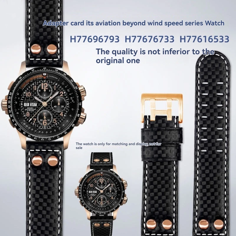 Correa de reloj de cuero genuino de 22 mm para Hamilton Khaki Aviation H77696793 y H77616533 - Correa de repuesto con remaches de oro rosa (estilo OEM