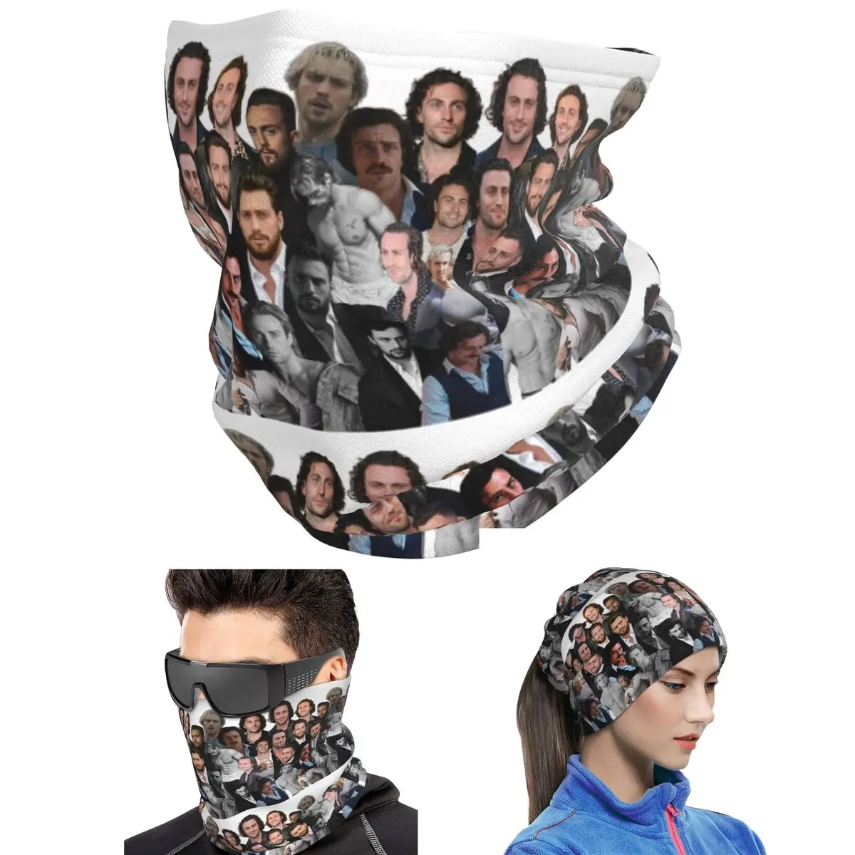 Aaron-taylor Johnson Photo Collage Bandana Neck Gaiter Printed Wrap Scarf Multifunction Headwear Unisex Adult Breathable
