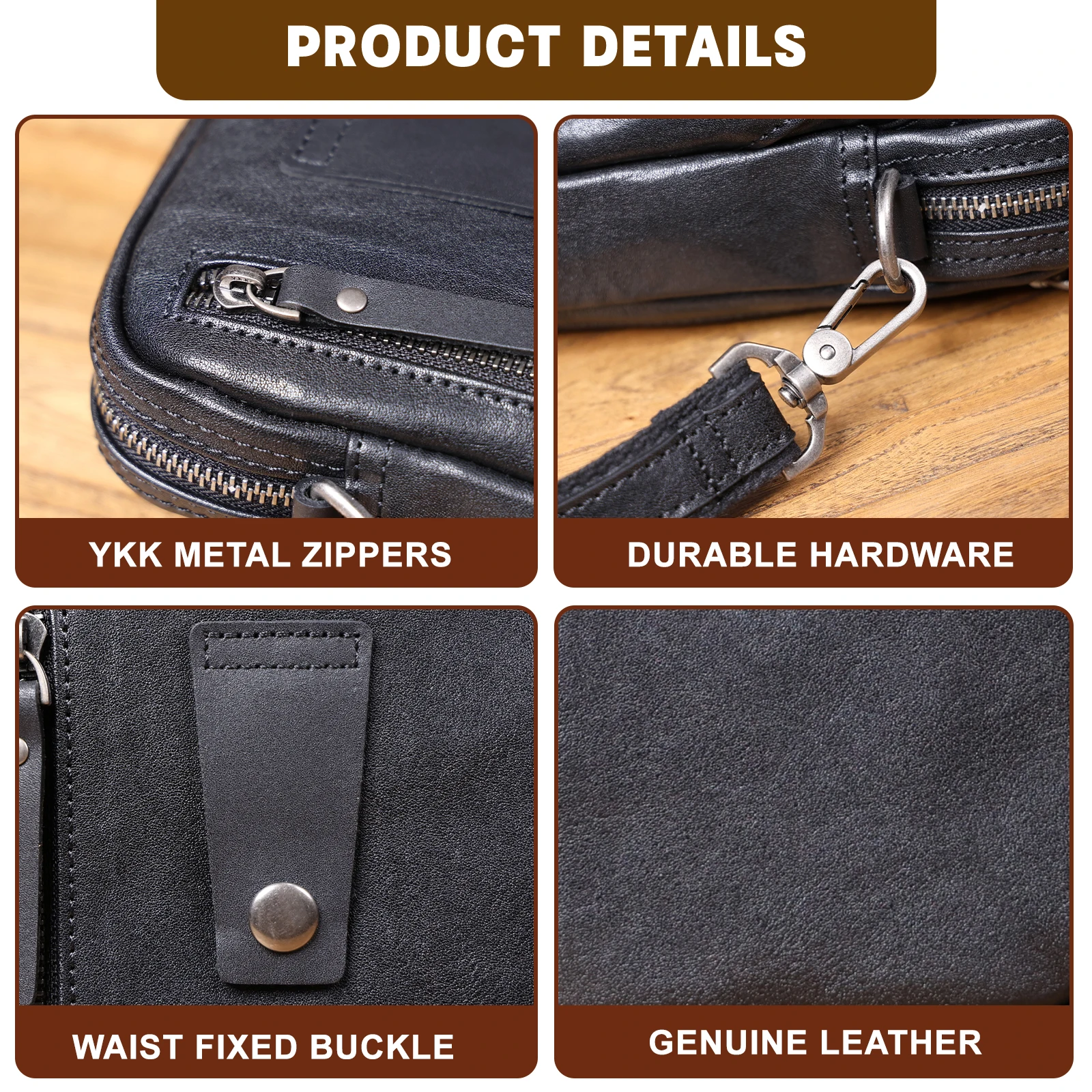 Echte Leder-Umhängetasche für Herren, Crossbody-Taschen, einfache Rindsleder-Gürteltasche, Top-Layer-Leder, modischer Casual-Stil – Detail 8
