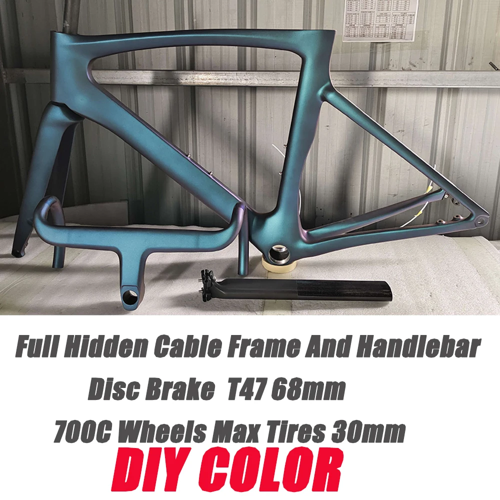 Full Hidden Cable Road Bike Frame with Handlebar, DIY Color, Bicycle Frameset, The Newest Design From CECCOTTI Factory