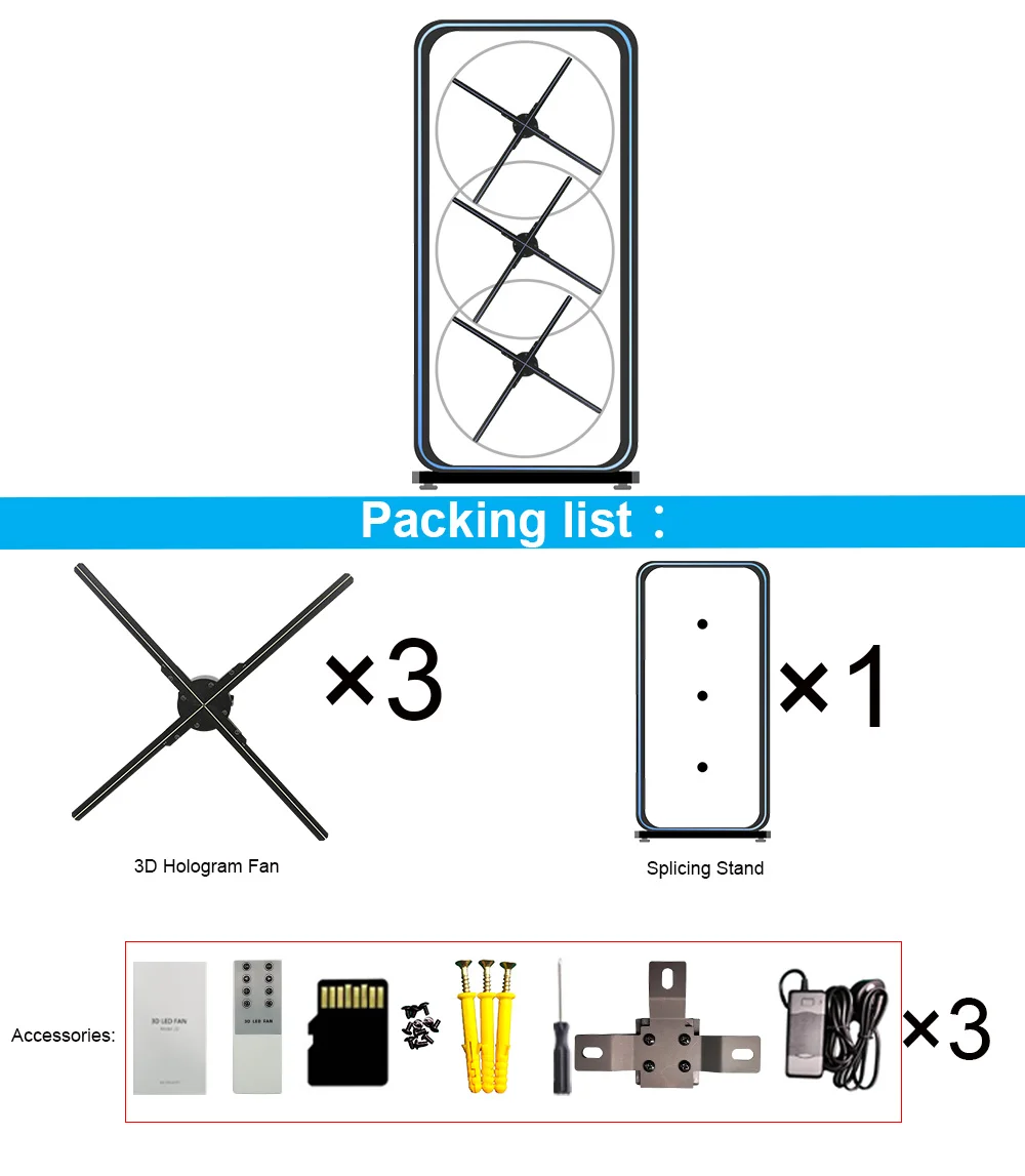 High Resolution Human Shape Splicing 1*3 65cm Holographic Graphic Display 3D Hologram LED Fan Other Metal Advertising Equipment