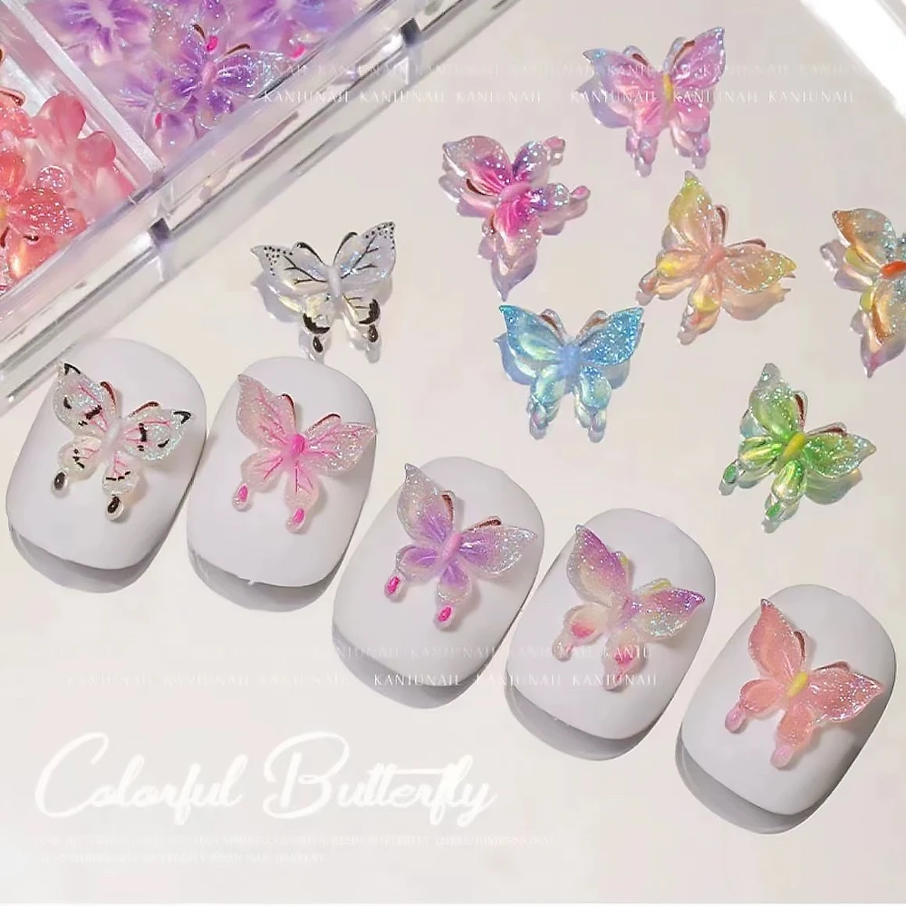50 szt. Mieszane Aurora Gradient Motylki Żywiczne Ozdoby do Paznokci Flatback Mini Kryształowe Motyle Dekoracje do Paznokci 3D DIY Figurki Części