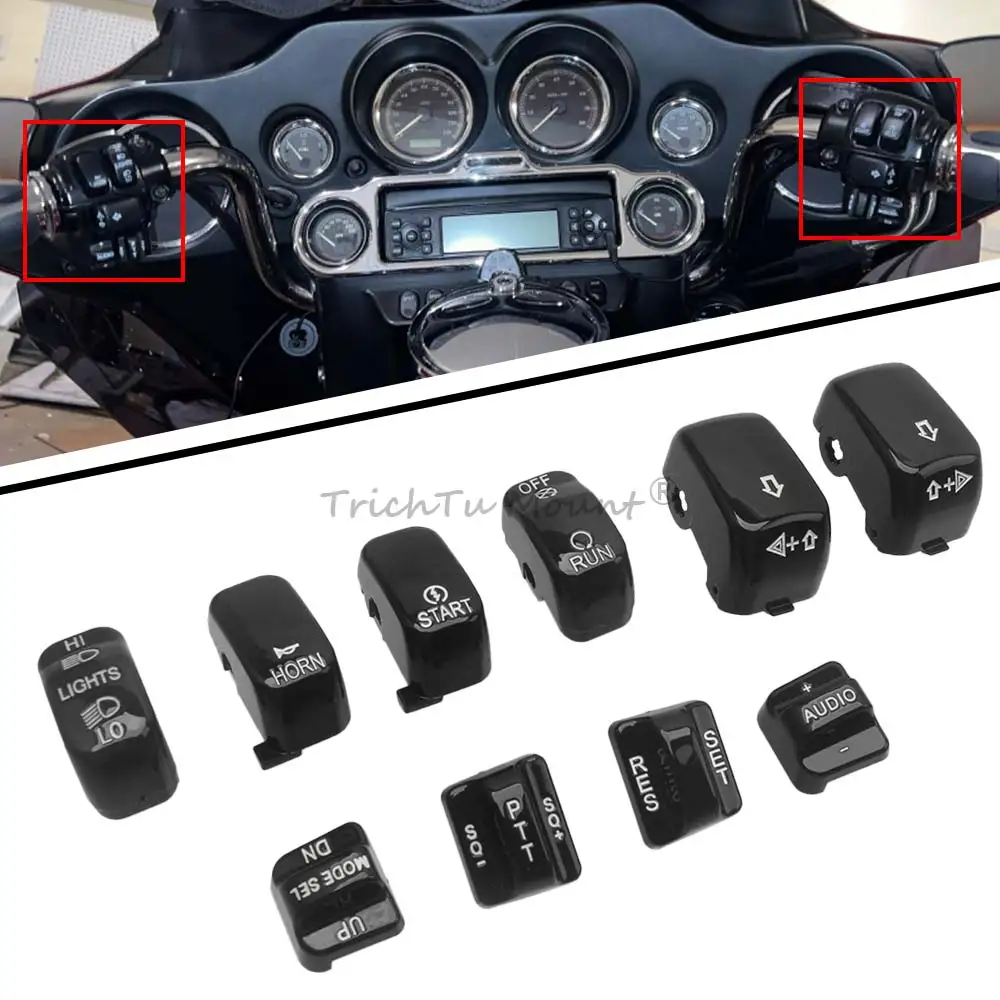 

1 Set Left Right Switch Caps For Harley Ultra Classic Electra Glide Road Glide Flhtk Tri Glide Flhxxx Flhtcse/2 1996-2013 Black