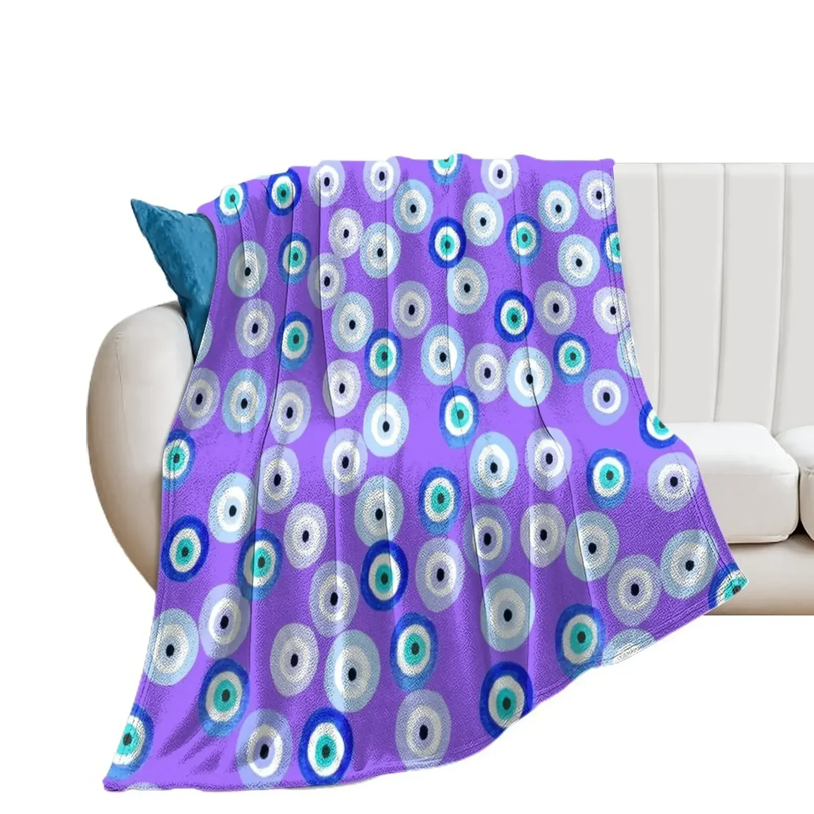 

Evil Eye Pattern Lavender Blue Throw Blanket Flannels Vintage Bed covers bed plaid Blankets