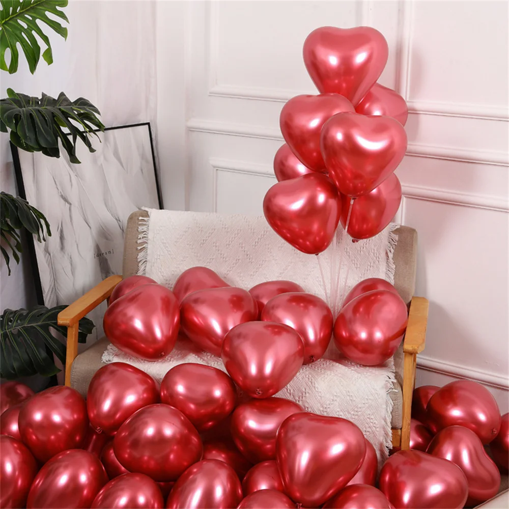 

5pcs Latex Heart Chrome Balloon Metal Gold Silver Red Blue Love Balloons Happy Birthday Party Decoration Baby Shower Supplies