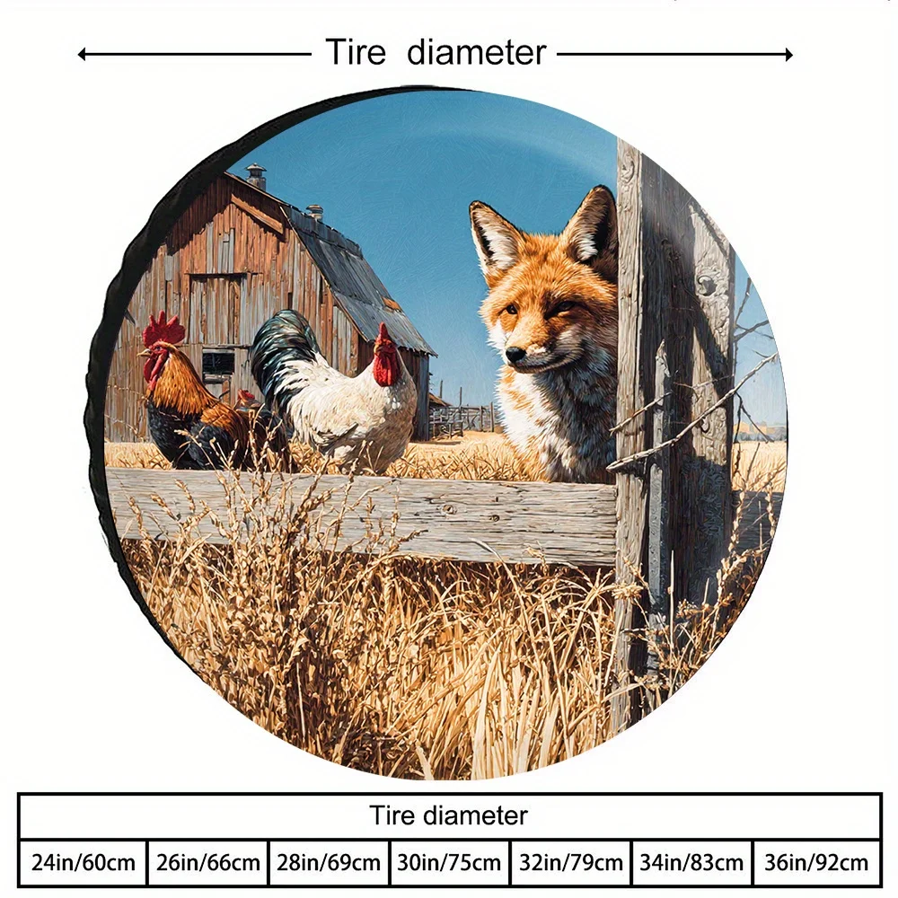 Fox Farm Tire Cover With Realistic Countryside Scene - Fit For Rural SUVs, Tractors & Utility Vehicles - Durable Fabric Wheel Pr