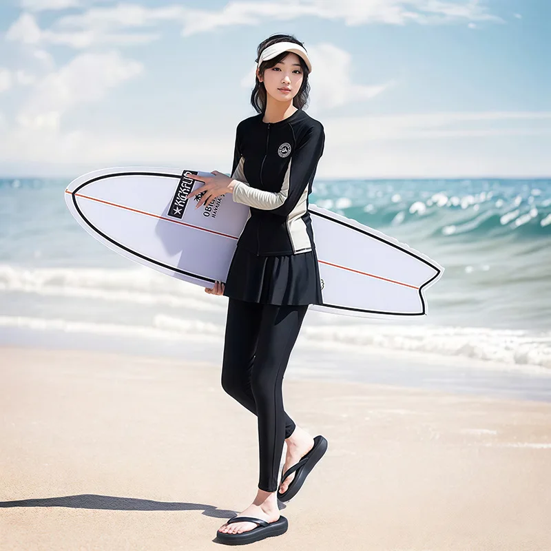 Conservative Long Sleeve Women's Swimming Suit Surfing Diving Full Body Sun Protection plus Size Bikini with Skirt Slimming