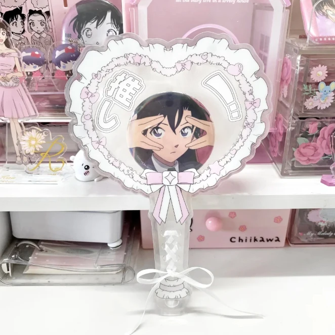 Sweet Lolita Cheer Stick Magnetic Acrylic Badge Holder, Kawaii Anime 58mm Round Brooch Display Wand for Goods Shooting Prop