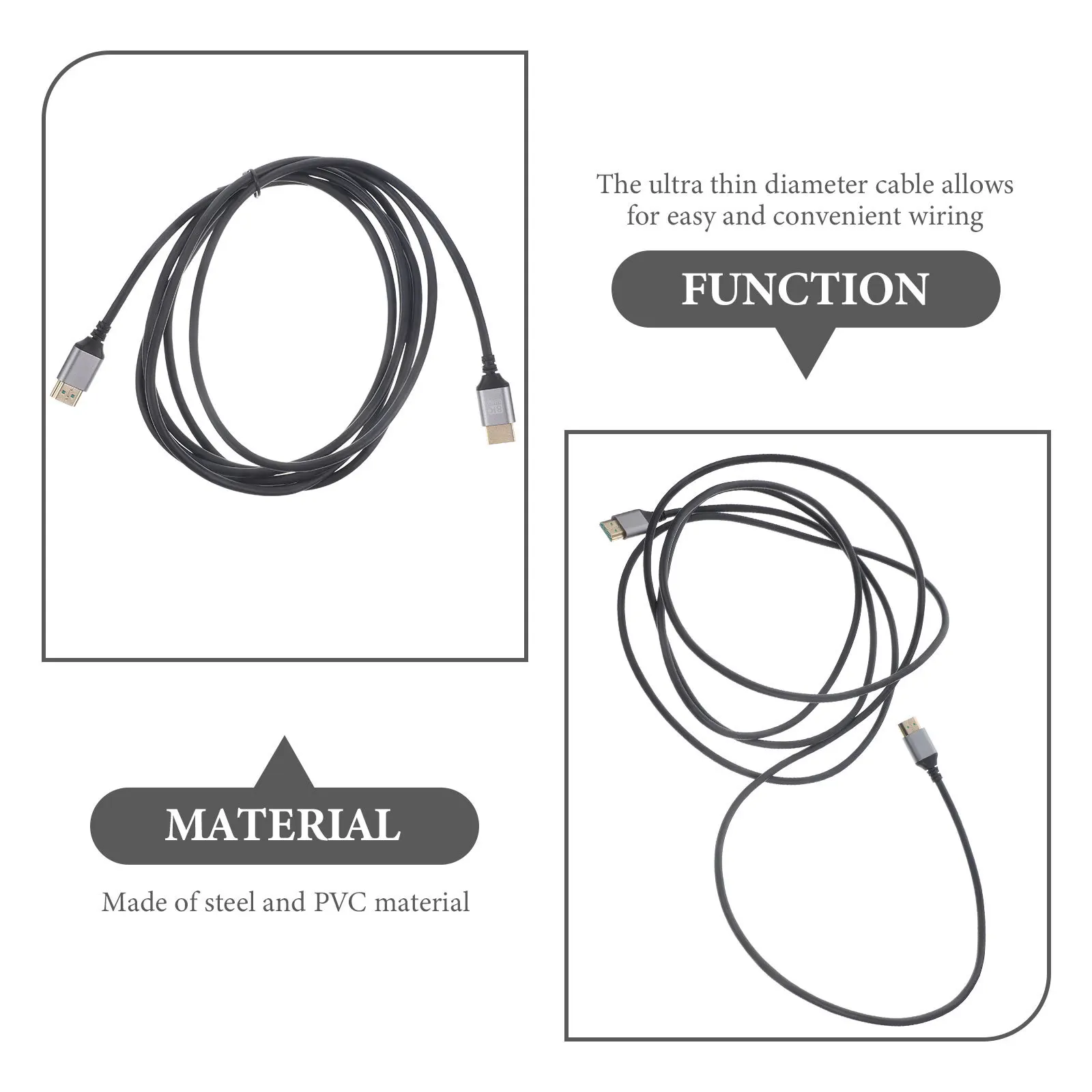 8K Ultra HD-Videokabel, Stecker auf Stecker, 2 m, robuster Stahl, PVC, hohe Geschwindigkeit, stabile Signalübertragung für Monitor, Computer, Laptop