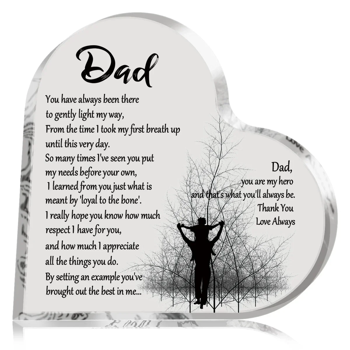 Dad Hero Silhouette Heart Acrylic Plaque Father Poem Desktop Gift For Father's Day