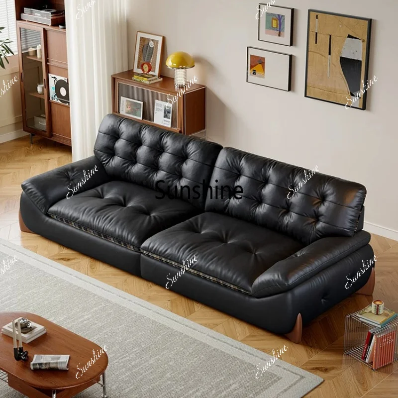 Medieval straight-row leather sofa small apartment living room home swing