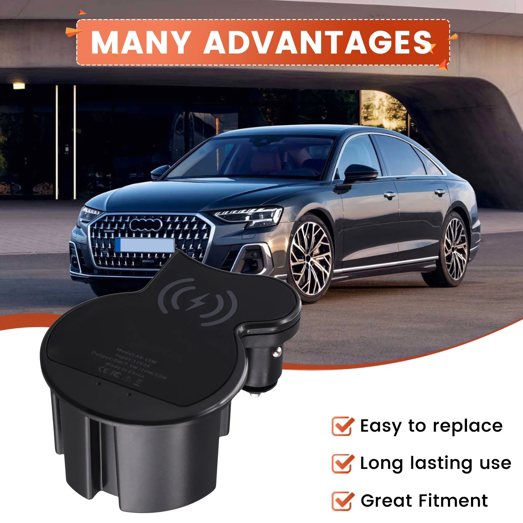Z0C-hCar Carregador Sem Fio 15W Carregamento Rápido Protocolo QI Isqueiro Carregador USB para Audi A8