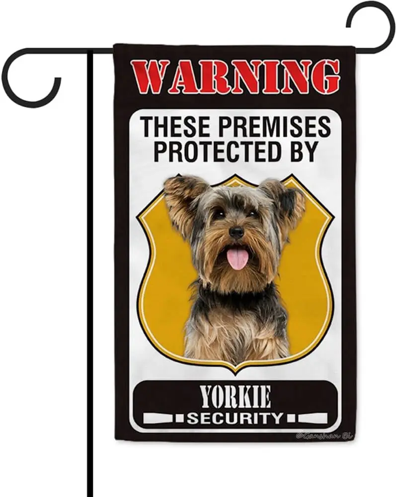 Эти помещения защищаются от Йоркшира-терьера, садовый флаг Йоркши, предупреждение о собаке, приветственный двор, флаг, знак, баннер для улицы, фермы GGM