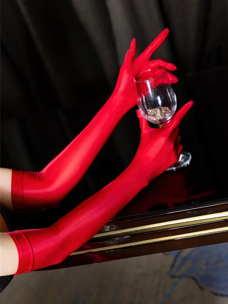 Sexy Women Oil Glossy Shiny Glove Sheer See Through Five Finger Gloves Sunscreen Driving Wedding Allure Elegant Glove