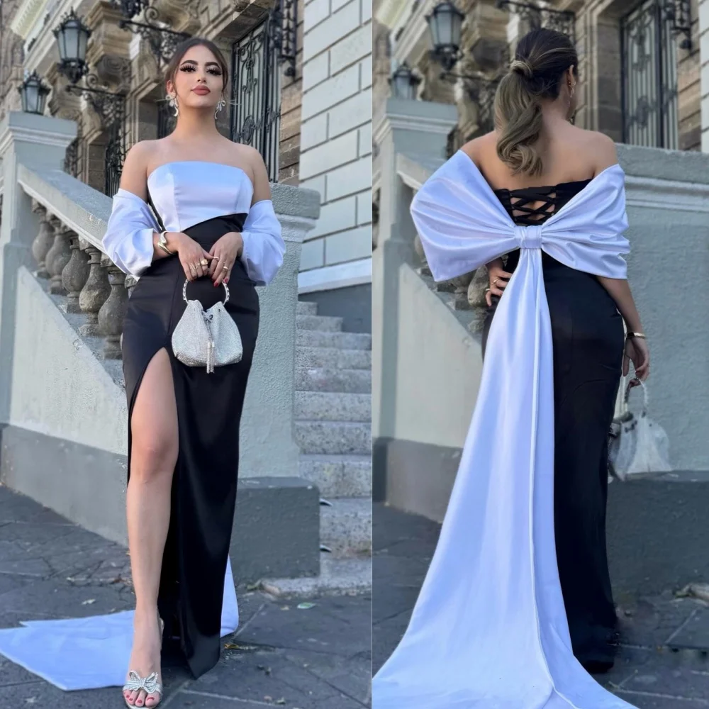 

Customized Elegant Jersey Ruched A-line Strapless Long Dresses Evening Dresses Exquisite High Quality Sexy Sparkle Retro