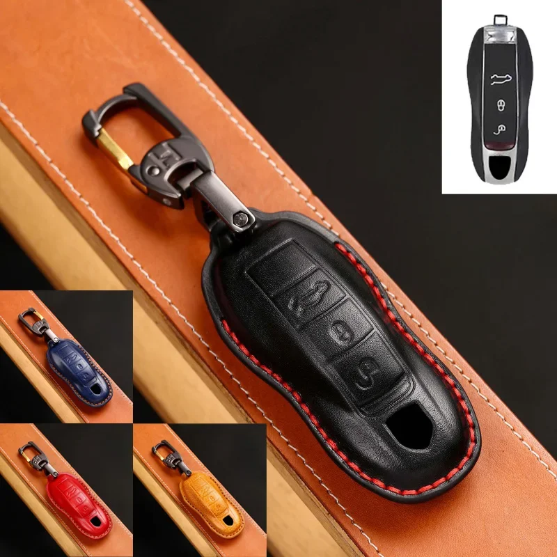 Genuine Leather Remote Car Key Fob Case Cover Holder Bag For Porsche Cayenne Panamera Boxster Cayman Carrera 918 Spyder Macan