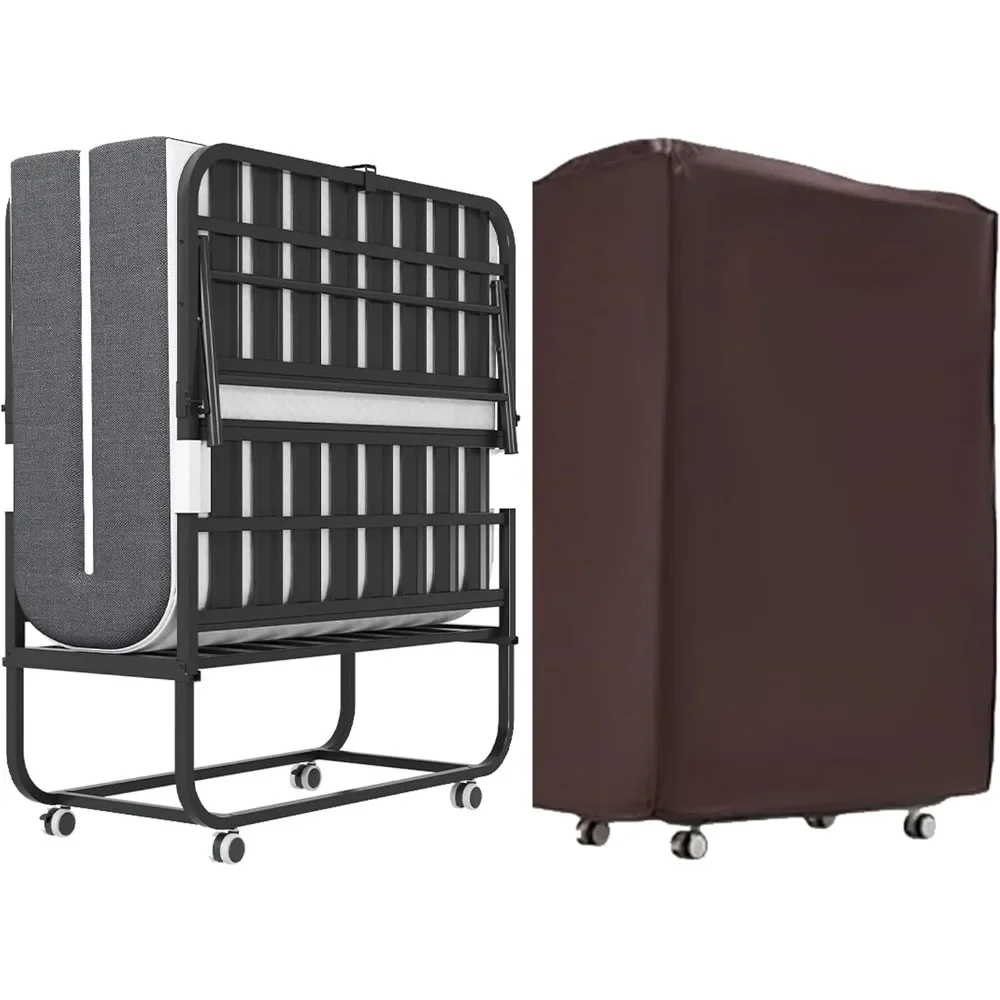 

Складная кровать с матрасом для взрослых, портативная двуспальная кровать 75 x 38 дюймов с колесиками, матрас из пены с эффектом памяти толщиной 5 дюймов, складная кровать