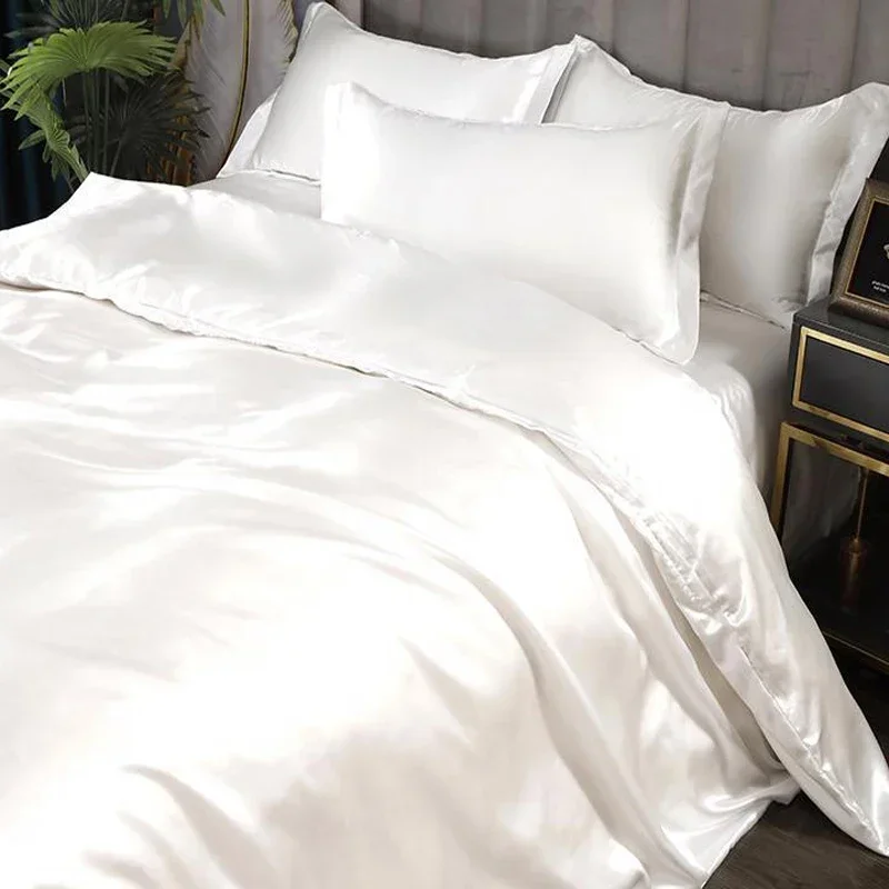 

Luxury satin rayon bedding set nordic white duvet cover single double queen king size quilt cover 150/180 comforter cover