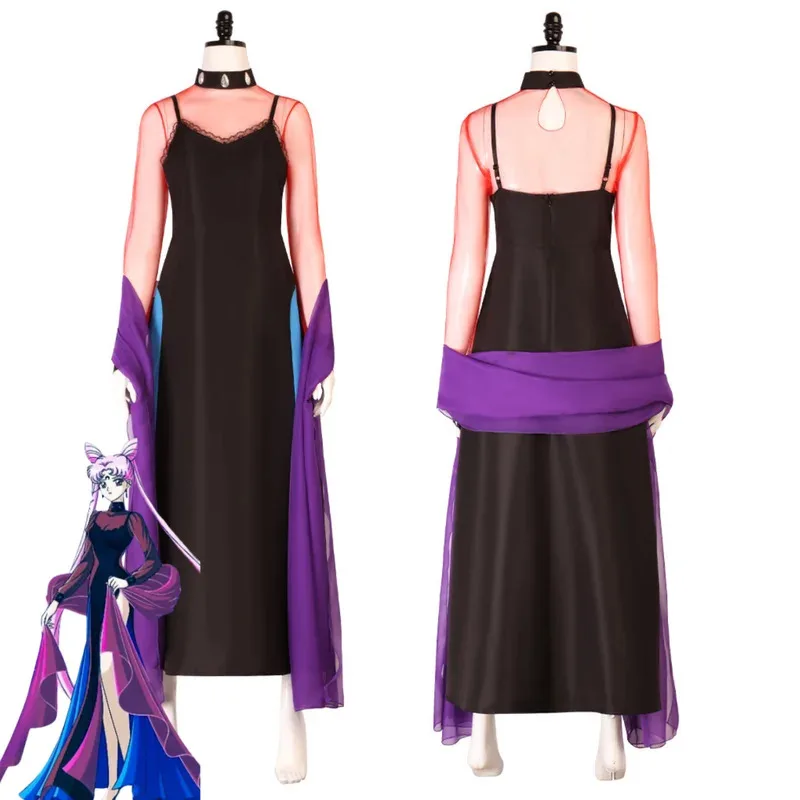 

Аниме Queen Serenity Косплей Костюм Черное вечернее длинное платье Шаль Сетчатый топ Парик Взрослая женщина Сексуальные карнавальные костюмы на Хэллоуин; 3,k8'