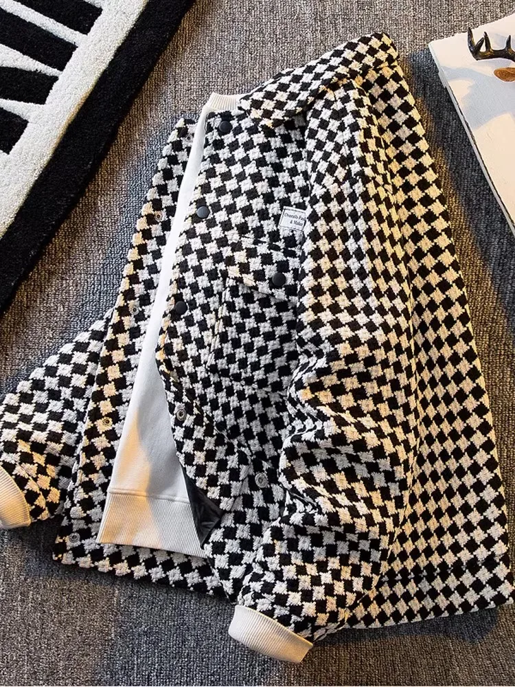 

High-End Plaid Jaet Men's Spring Autumn Trendy American Retro Collar Coat Loose Fit Antimicrobial Faion Urban Sle