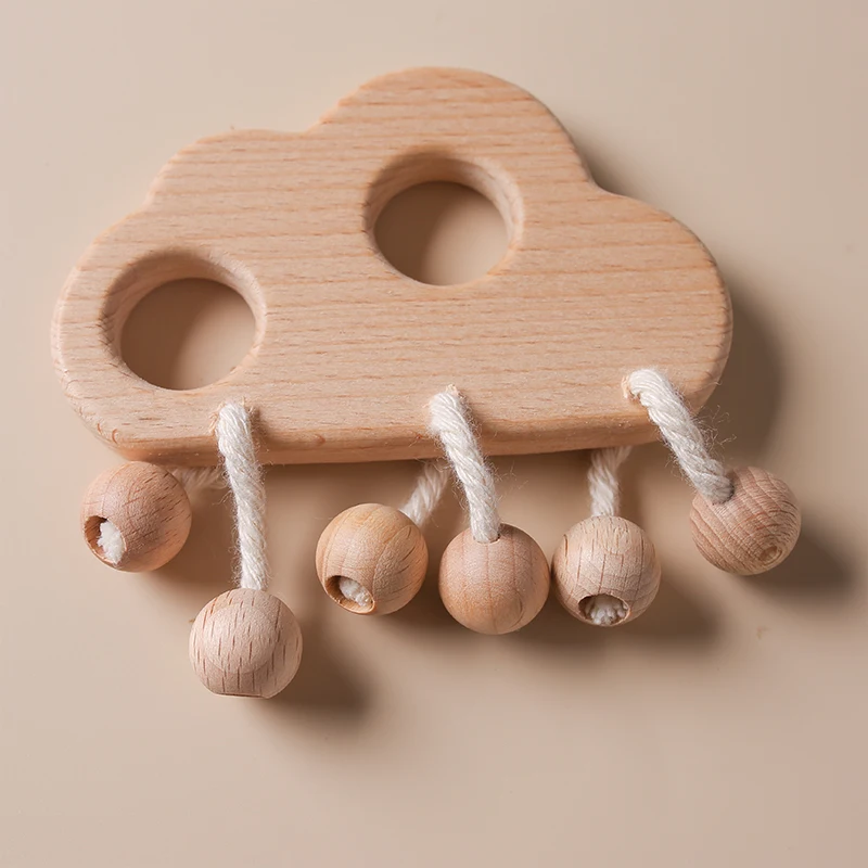 1Pcs Baby Wooden Rattle Music Clouds Rattle Beech Wood Teether Rattle for Kids Newborn Gifts Montessori Toys Play Gym Rattles