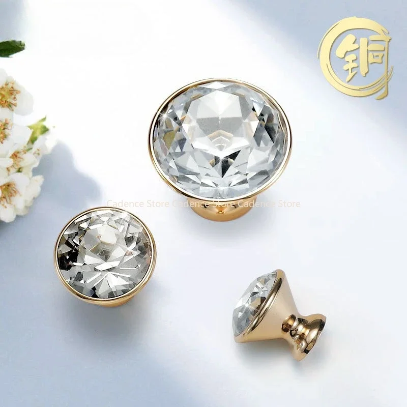 eluxe Crystal Cabinet Handle - Solid Brass Base Drawer Handle Wardrobe, Shoe Cabinet, Cabinet Crystal Handle