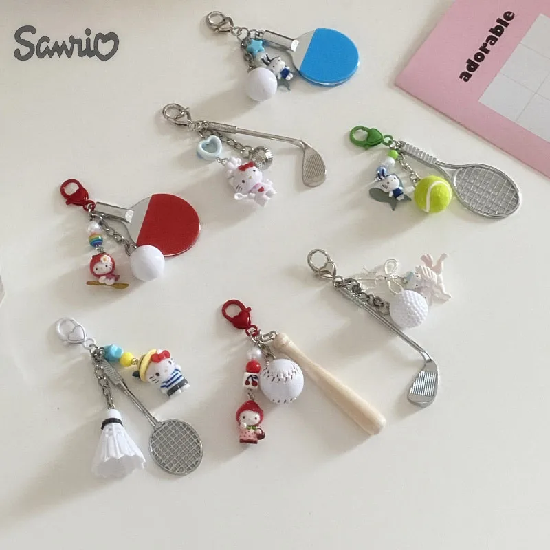 Cute Tennis Racket Hello Kitty Anime Sanrio Model Penadnt Keychain Kawaii Sport Kitty Children Bags Keyring Girls Birthday Gifts