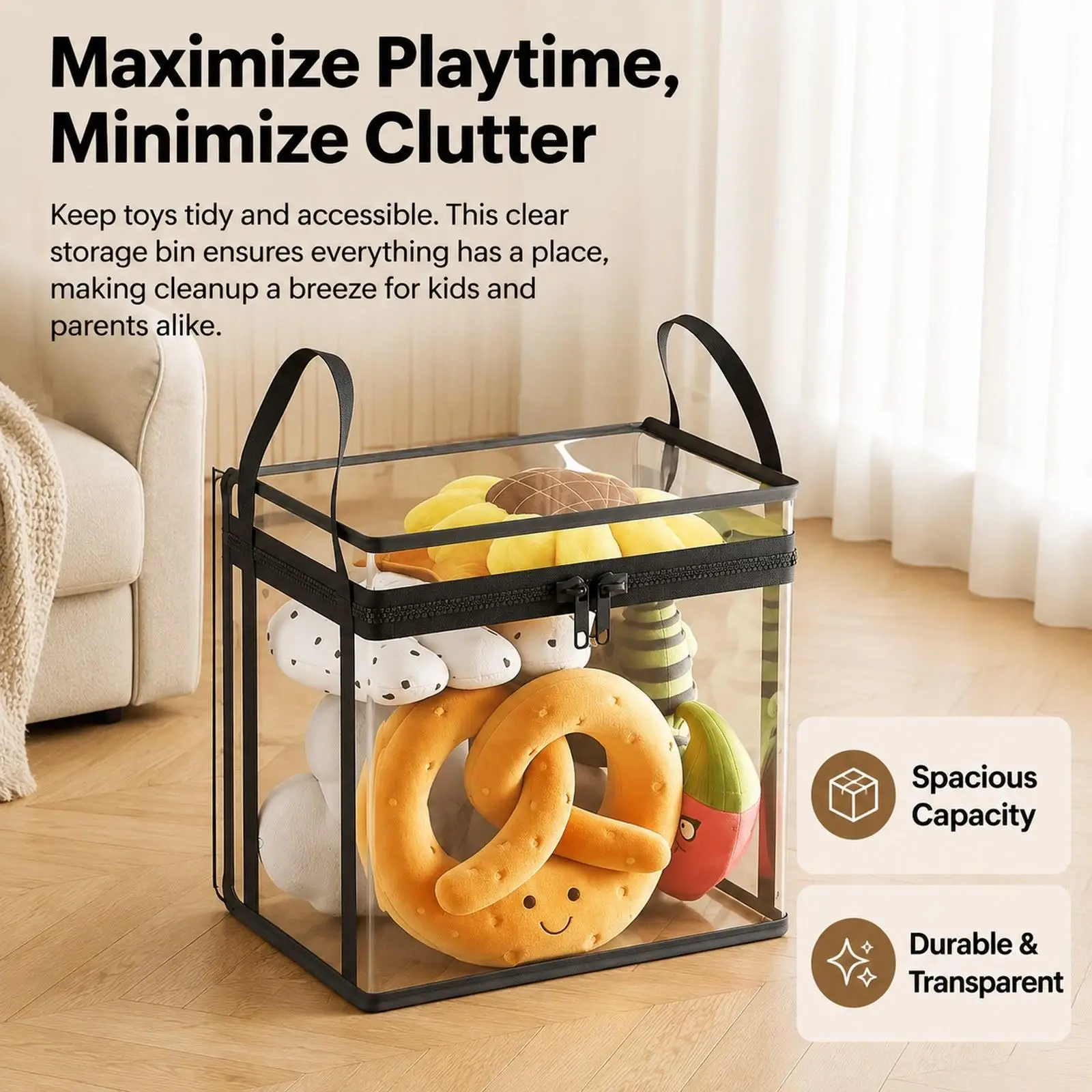 Stuffed Animal Storage Bag Storage Tote Zoo Toy Holder with Zipper and Handle Doll Bin Travel Case for Living Room Birthday