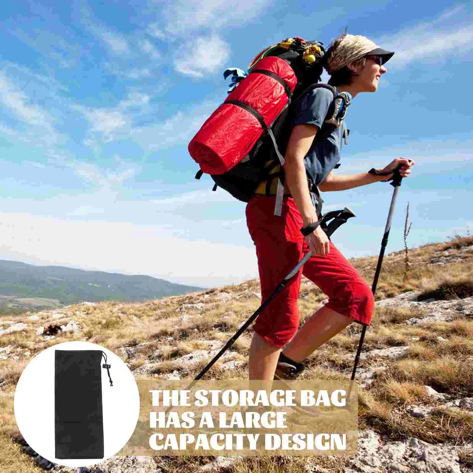 Lightweight Foldable Storage Bag For Poles Walking Sticks Hiking Alpenstock Sheath Case Adjustable Shoulder Strap Drawstring