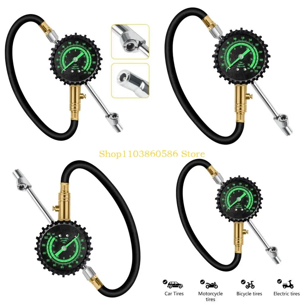 

242A Digital Tire Pressure Gauge 1/4'' FNPT Adapters 230PSI Backlit Tire Pressure Checker Monitor for Car Truck Bike Tire