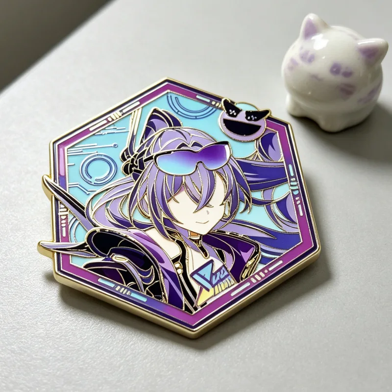 Honkai Star Rail Silver Wolf Hexagon Enamel Pin, Fanart Metal Lapel Brooch Badge for Backpack, Collectible Gift-   •