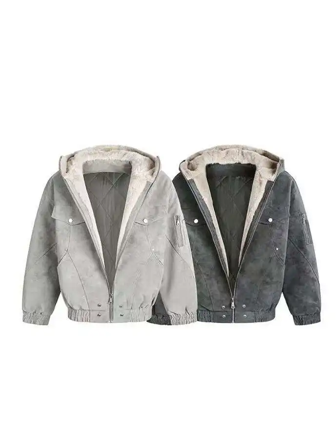 

Winter American Sle Collarl PU Leather Jaet Men's Versatile Warm ort Wide High-Rise Mountain Eagle Cotton Coat