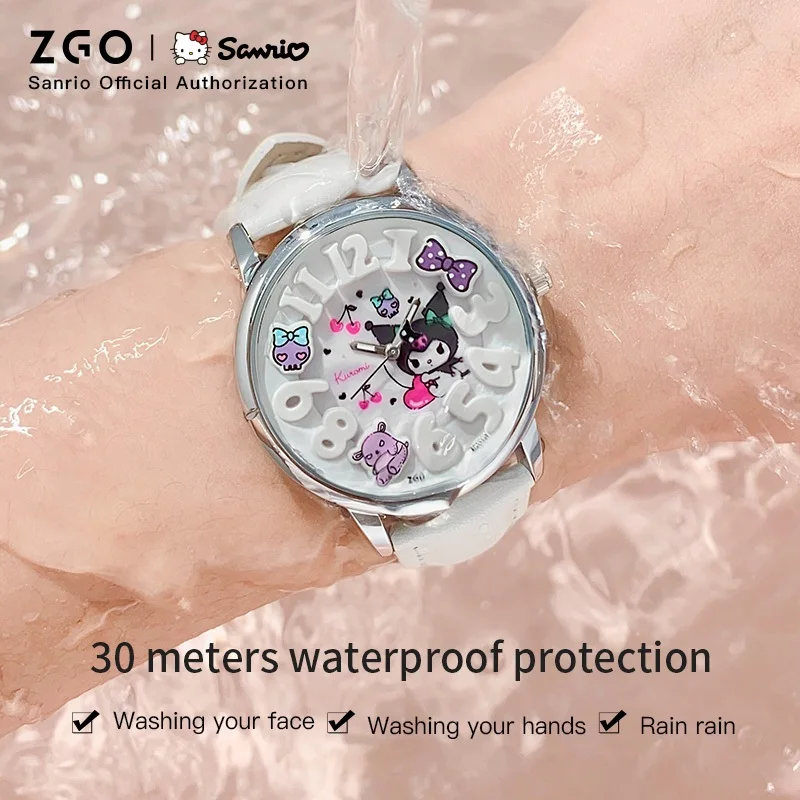 Zgo Sanrio Kuromi ladies' quartz watch leather strap cute waterproof watch for students gift 2130