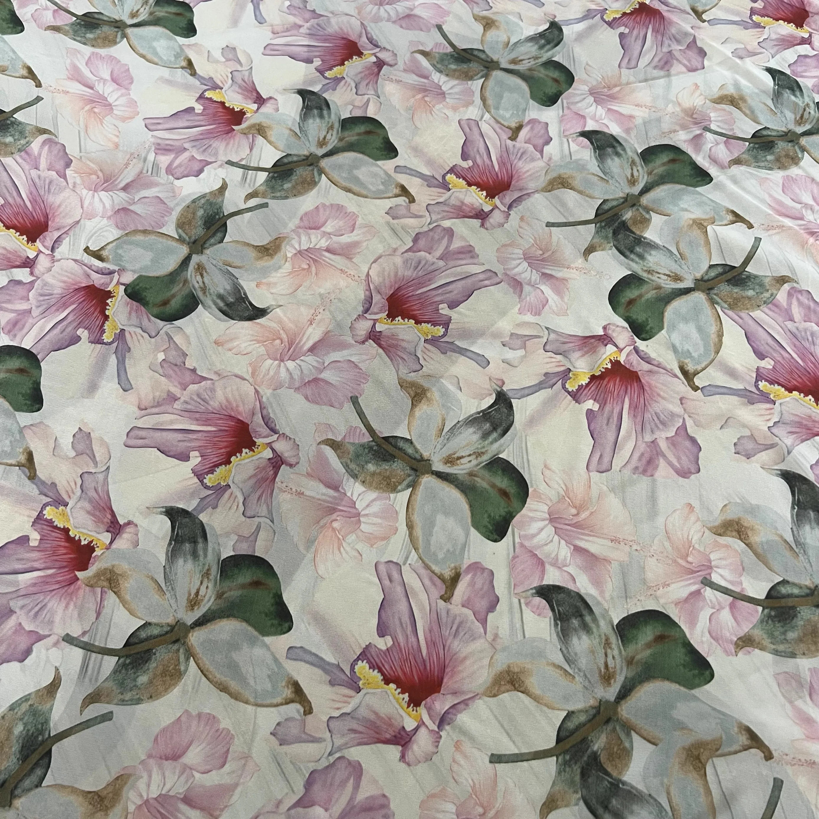 1 meter 100% Mulberry Silk 15 momme Crepe Silk Fabric Big Pink Floral Printed 138cm 54\