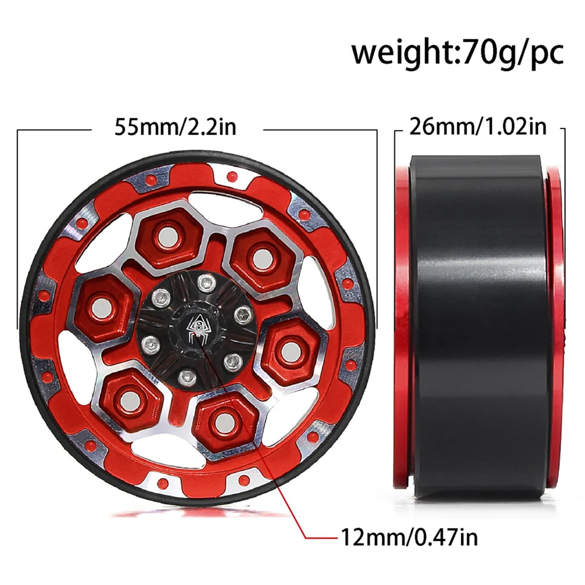 

AA02 4Pcs Metal 1.9In Beadlock Wheel Rim Wheel Hub for 1/10 RC Crawler Car Axial SCX10 Pro Capra TRX4 /D90 Redcat Red