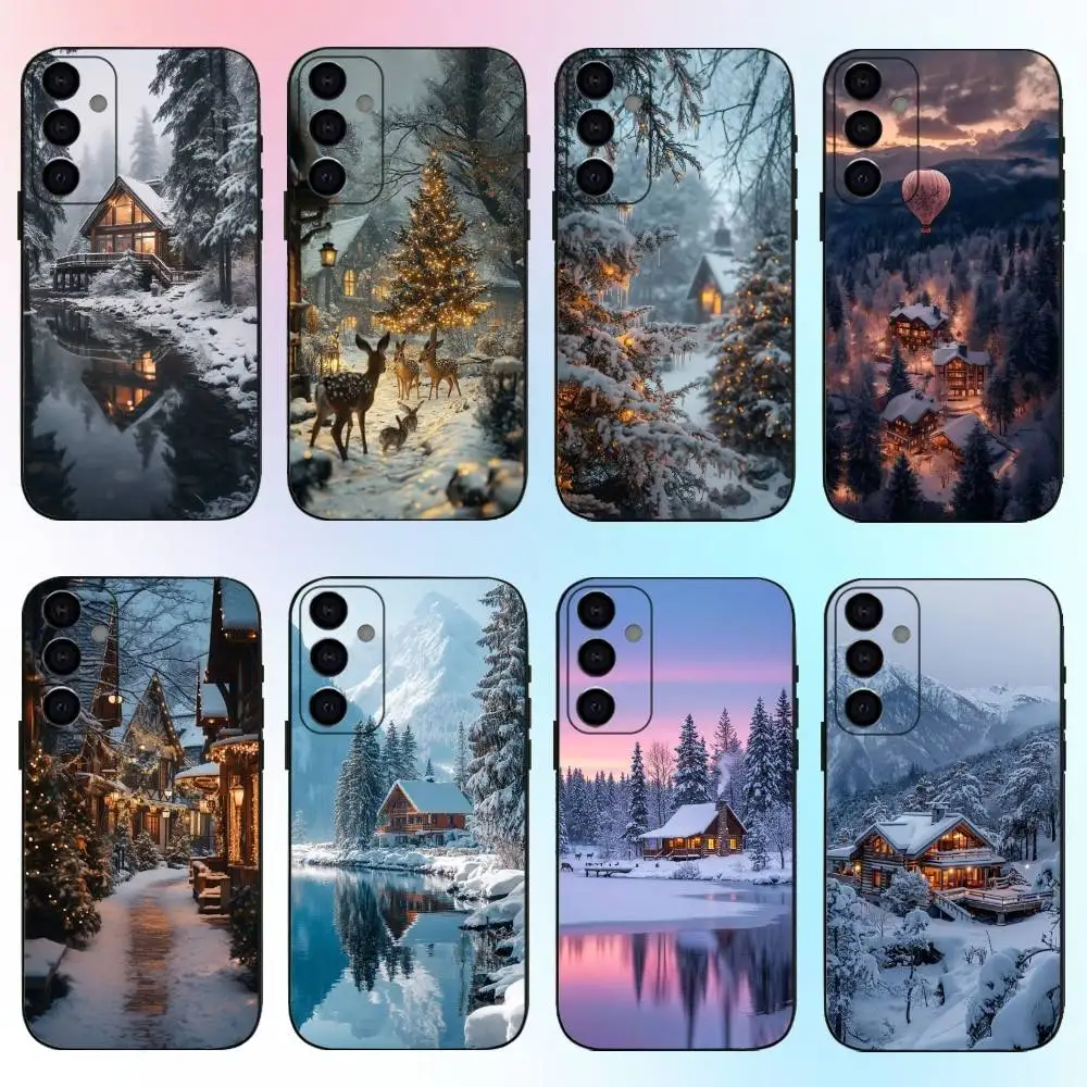 حافظة هاتف شتوية جميلة للثلج لهاتف سامسونج جالاكسي A73، A72، A71، A70، A53، A52، A51، غطاء أسود ناعم آخر