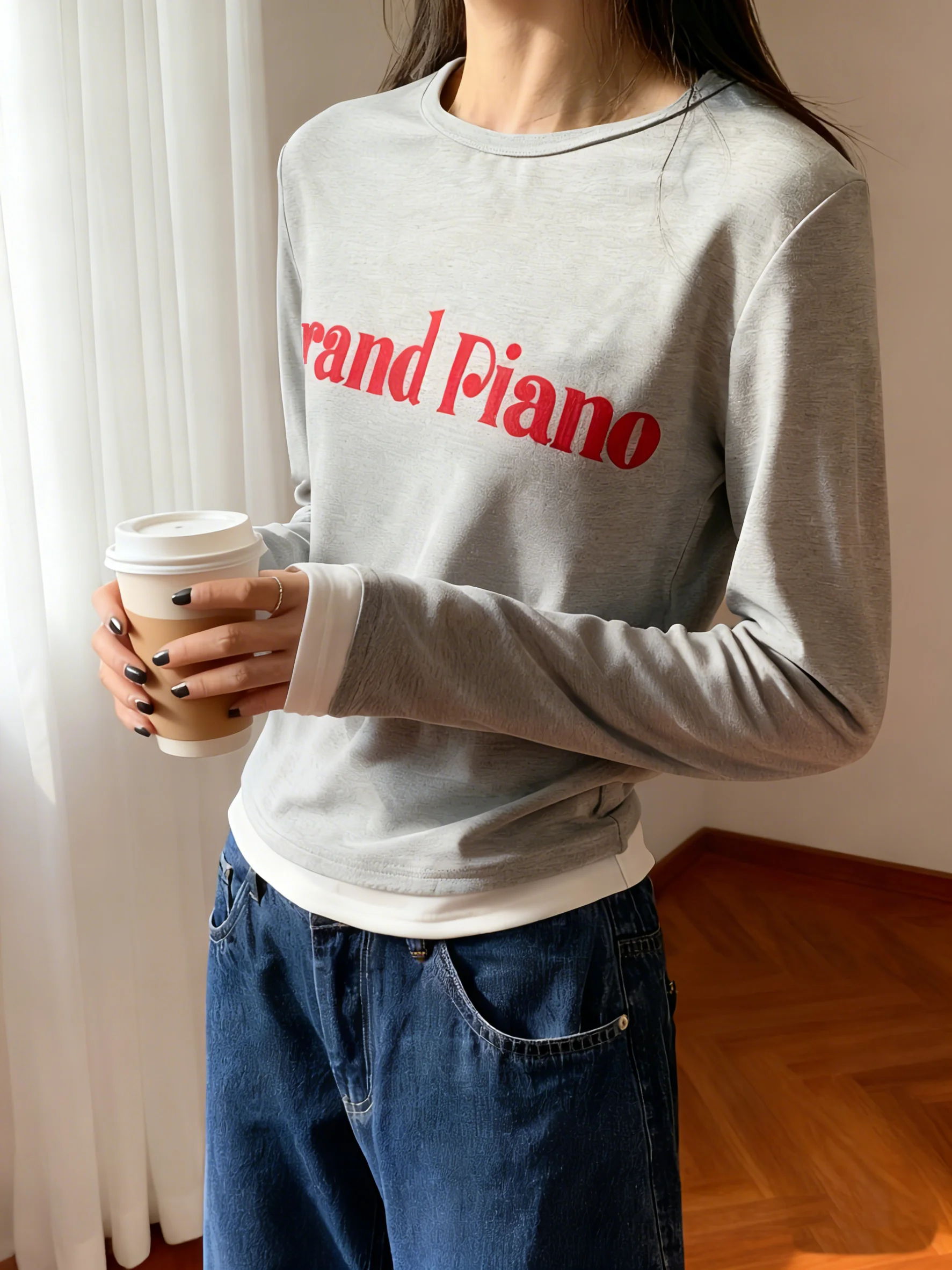 

NUOMICI Women's Knitwear Long Sleeve T-shirt Autumn Winter Trendy 3D Letter Print Slim Fit Korean Fashion Female Top