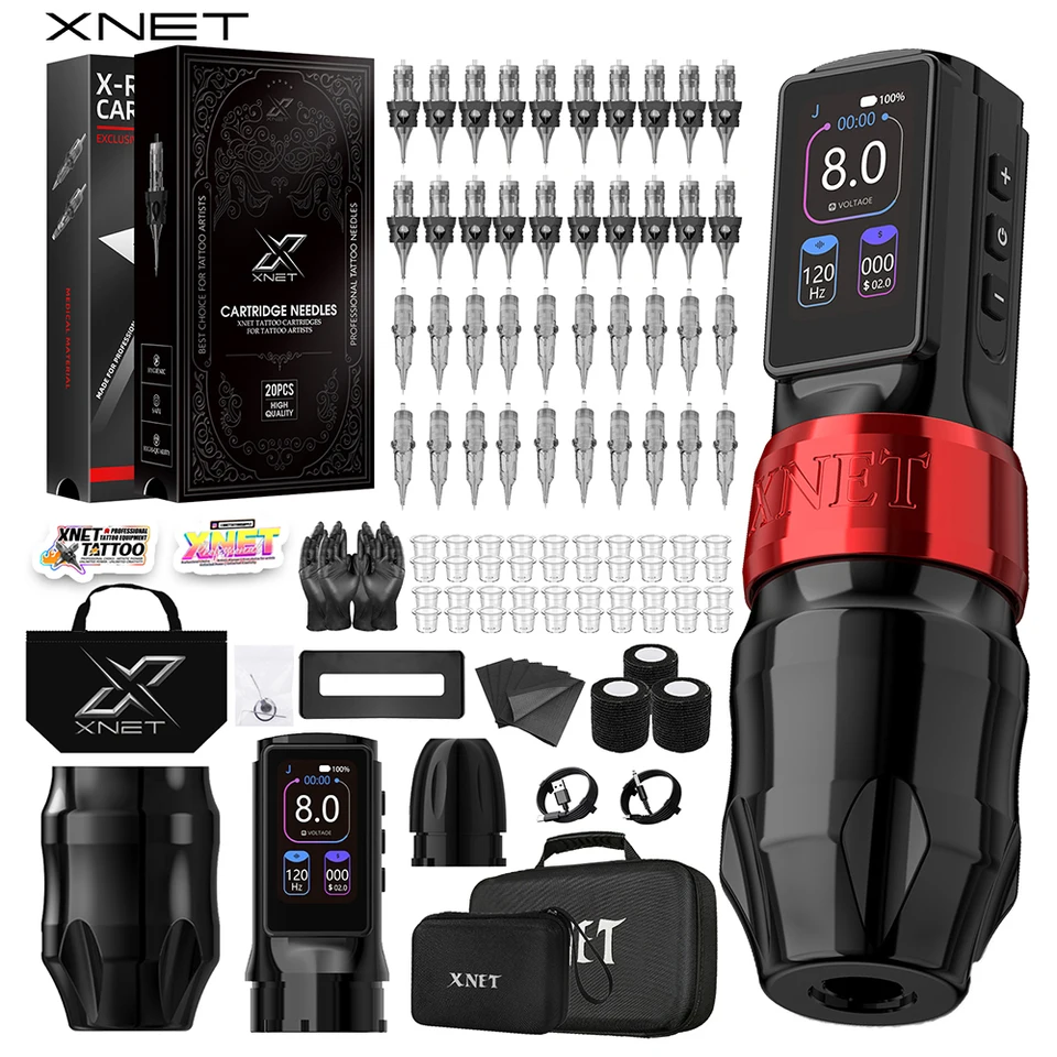 Xnet Titan Max Wireless Tattoo Kit 40pcs Needles 12V 10500Rpm
