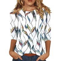 Summer O Neck 3/4 Sleeve Tops 2024 Tunic Women Vintage Floral Printed T-Shirts Casual Plus Size Basic Tops Party Holiday TShirt