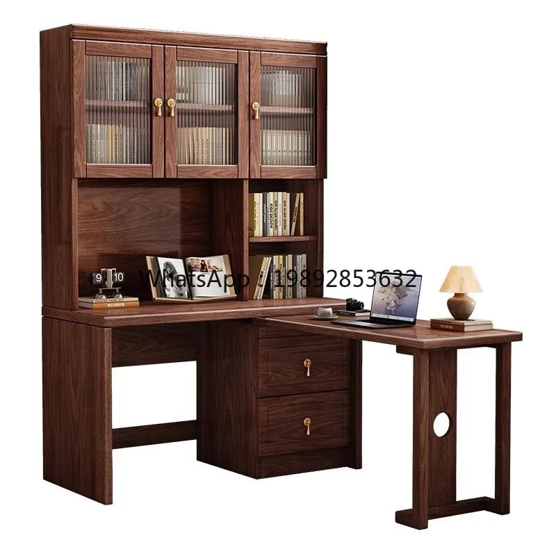 LYY New Chinese Style  Bookshelf Integrated Desk Bookcase Modern Simple Corner Solid Wood Black Walnut  Writing