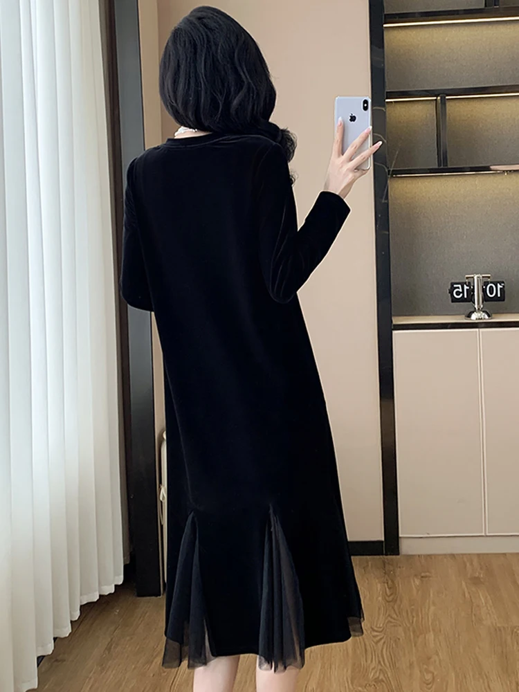 NYFS-فستان كوري نسائي ، رداء فضفاض ، مرقع شبكي ، فساتين طويلة ، مقاس كبير ، خريف ، جديد ، #5