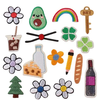 10pcs Embroidery Flower Rainbow Key Pencil Bottle Tree Cake Beard Patches Cartoon Cute Clothing Logo DIY Sewing Badge Appliques